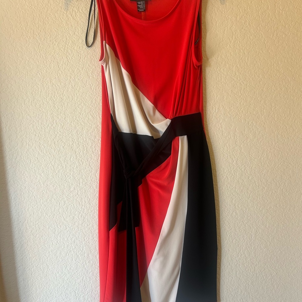 Colorblock Sleeveless Dress - Red, White, and Black